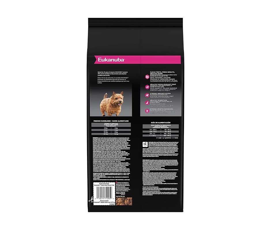 presentacion back de Eukanuba Adulto Raza Pequeña