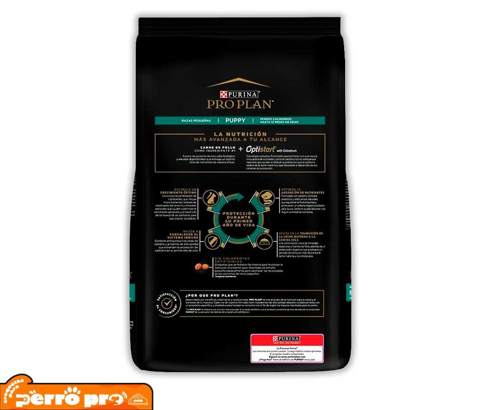 presentacion back de Purina Pro Plan Cachorros Raza Pequeña: