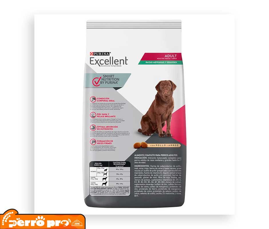 presentación back de Purina Excellent Adult Raza Mediana Y Grande