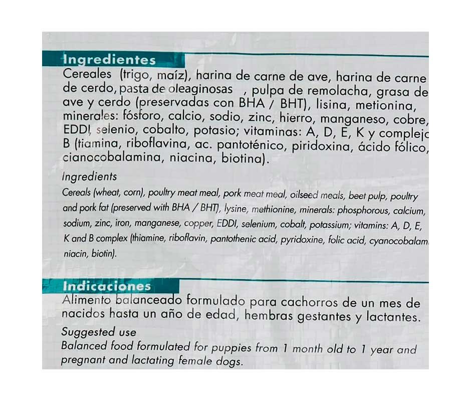 ingredientes de Croquetas Nucan Cachorro