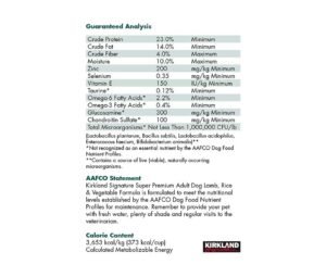 tabla nutricional de Croquetas Kirkland Cordero