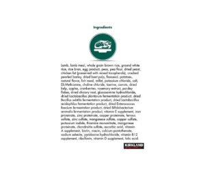 todos los ingredientes de Croquetas Kirkland Cordero