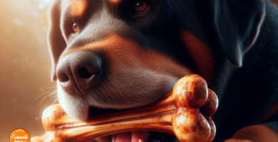 Perro comiendo un hueso crudo