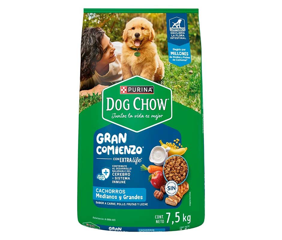 empaque enfrente de Dog Chow Cachorros Medianos y Grandes: Mejores Croquetas de Alta Calidad para Cachorro